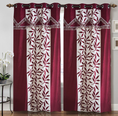 

Home Candy 212 cm (7 ft) Polyester Door Curtain (Pack Of 2)(Floral, Maroon)