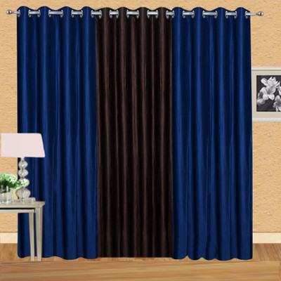 

Excel Bazaar 214 cm (7 ft) Polycotton Door Curtain (Pack Of 3)(Plain, Neavyblue-1brown)