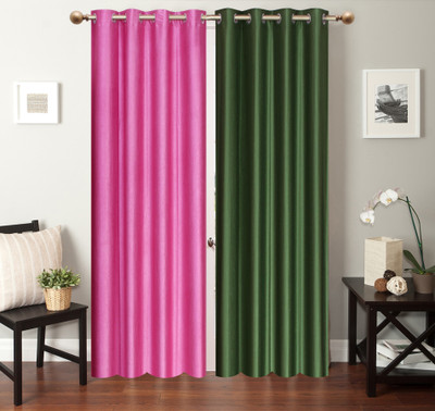 

Furnishing Zone 274 cm (9 ft) Polyester Long Door Curtain (Pack Of 2)(Plain, Pink, Green), Green;pink