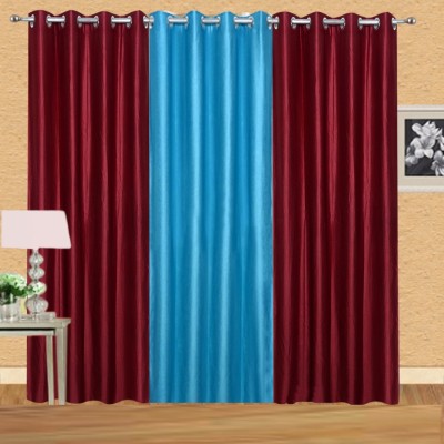 Stella Creations 152 cm (5 ft) Polyester Room Darkening Window Curtain (Pack Of 3)(Solid, Light Blue, Maroon)