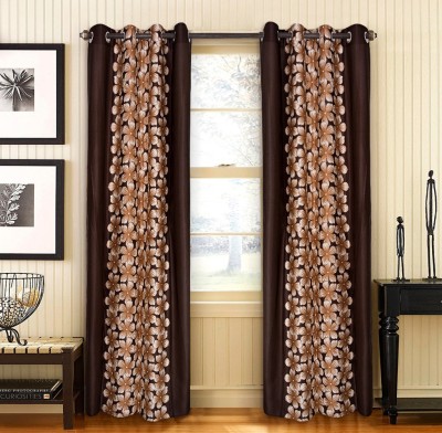 Home Candy 212 cm (7 ft) Polyester Room Darkening Door Curtain (Pack Of 2)(Floral, Brown)
