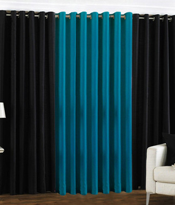 

PHome Decor 152 cm (5 ft) Polyester Window Curtain (Pack Of 3)(Plain, 2 Black 1 Aqua)