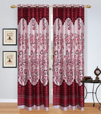 

Rj Products 210 cm (7 ft) Polycotton Door Curtain (Pack Of 2)(Printed, Maroon)