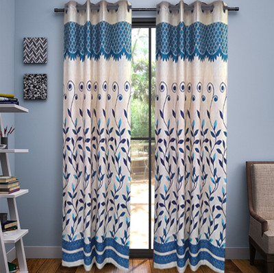

Panipat Textile Hub 213 cm (7 ft) Polyester Door Curtain (Pack Of 2)(Floral, Blue)