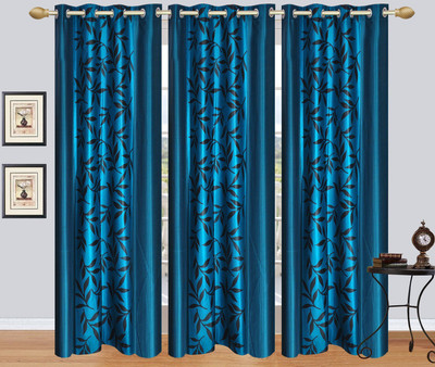 

Excel Bazaar 214 cm (7 ft) Polyester Door Curtain (Pack Of 3)(Floral, Aqua)