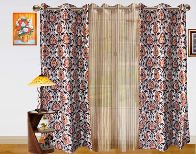 Dekor World 215 cm (7 ft) Polyester Door Curtain (Pack Of 3)(Motif, Brown, Beige) Dekor World 215 cm (7 ft) Polyester Door Curtain (Pack Of 3)(Motif, Brown, Beige)