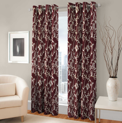 67% OFF on Optimistic Home Furnishing Polyester Door Curtain 213 cm (6 ft) Pack of 2(Floral Maroon, White)