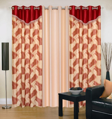 

Ville Style 275 cm (9 ft) Polyester Long Door Curtain (Pack Of 3)(Abstract, Red, Cream), Cream;red