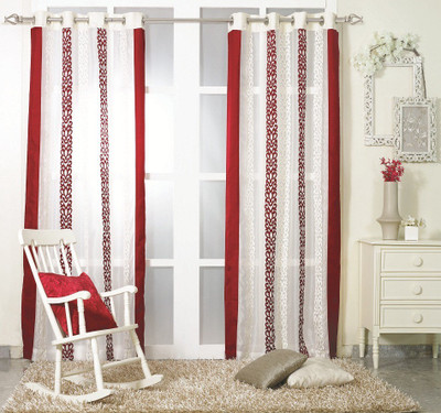 

KC HOME 213 cm (7 ft) Polyester Door Curtain Single Curtain(Embroidered, Red, White)