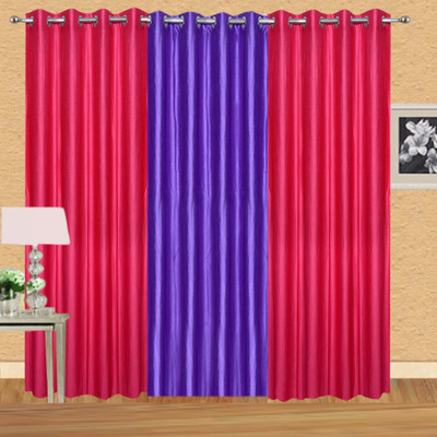 Stella Creations 214 cm (7 ft) Polyester Door Curtain (Pack Of 3)(Solid, Pink, Blue), Blue;pink