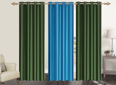 Furnishing Zone 213 cm (7 ft) Polyester Door Curtain (Pack Of 3)(Plain, Green, Blue), Blue;green