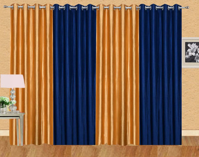 

Ville Style 275 cm (9 ft) Polyester Long Door Curtain (Pack Of 4)(Solid, Gold, Blue), Blue;gold