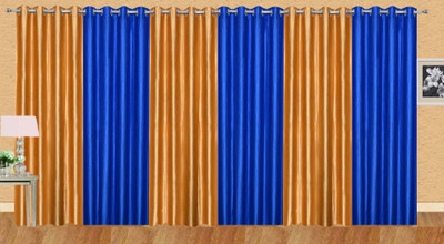 

Ville Style 275 cm (9 ft) Polyester Long Door Curtain (Pack Of 6)(Solid, Gold, Blue), Blue;gold
