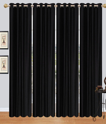 

Decor World 151 cm (5 ft) Polyester Window Curtain (Pack Of 4)(Plain, Black)