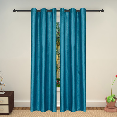 Lushomes 228 cm (7 ft) Polyester Door Curtain Single Curtain(Self Design, Blue)