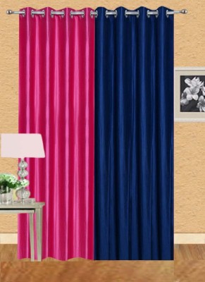 Stella Creations 275 cm (9 ft) Polyester Room Darkening Long Door Curtain (Pack Of 2)(Solid, Blue, Pink)
