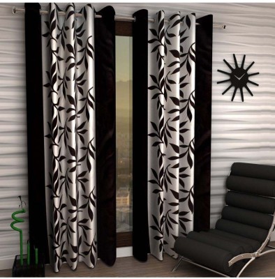 R Trendz 152 cm (5 ft) Polyester Semi Transparent Window Curtain (Pack Of 2)(Printed, Brown)
