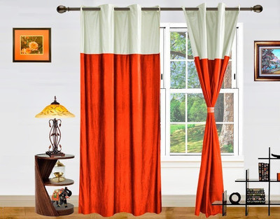 3% OFF on Dekor World 274.32 cm (9 ft) Polyester Long Door Curtain (Pack Of 2)(Geometric, Orange, Beige)