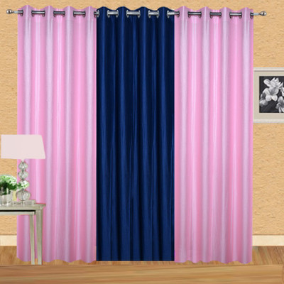 

Ville Style 153 cm (5 ft) Polyester Window Curtain (Pack Of 3)(Solid, Pink, Blue), Blue;pink