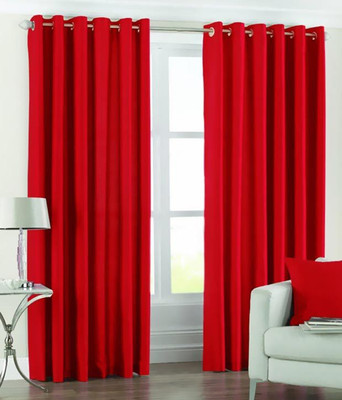 

PHome Decor 152 cm (5 ft) Polyester Window Curtain (Pack Of 2)(Plain, Red)