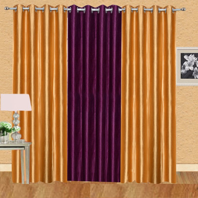 

Ville Style 275 cm (9 ft) Polyester Long Door Curtain (Pack Of 3)(Solid, Gold, Purple)