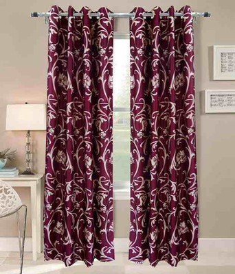 

Stella Creations 212 cm (7 ft) Polyester Door Curtain (Pack Of 2)(Floral, Maroon)