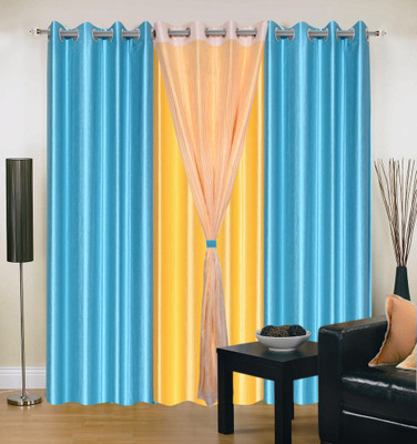 

Livingcreation 213 cm (7 ft) Polyester Door Curtain (Pack Of 4)(Plain, Yellow, Blue), Blue;yellow