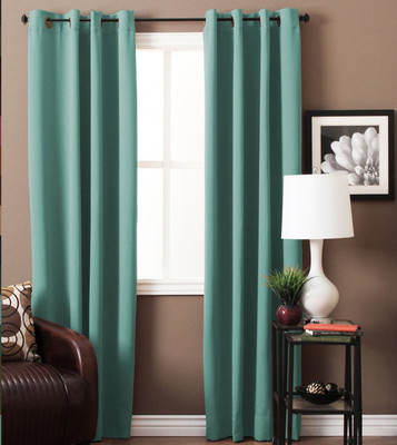 

American-Elm 214 cm (7 ft) Polyester Door Curtain (Pack Of 2)(Solid, Green_3)