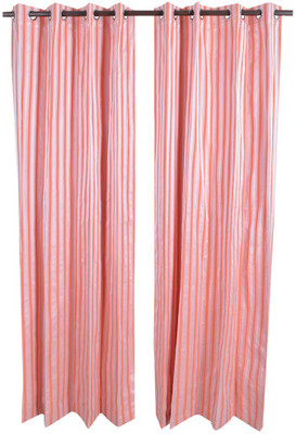 

MABA 215 cm (7 ft) Cotton Door Curtain (Pack Of 2)(Striped, Orange)