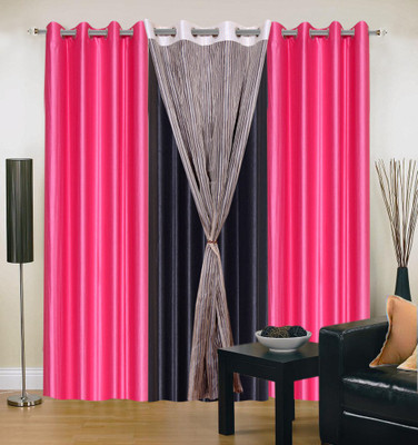 

Livingcreation 213 cm (7 ft) Polyester Door Curtain (Pack Of 4)(Plain, Pink, Black), Black;pink