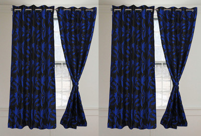 

Threadmix 152 cm (5 ft) Polyester Window Curtain (Pack Of 4)(Floral, Blue)