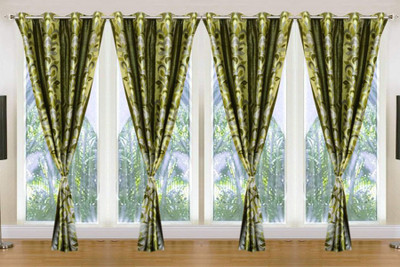 

deepanshi handloom 274 cm (9 ft) Polyester Long Door Curtain (Pack Of 4)(Plain, Green)