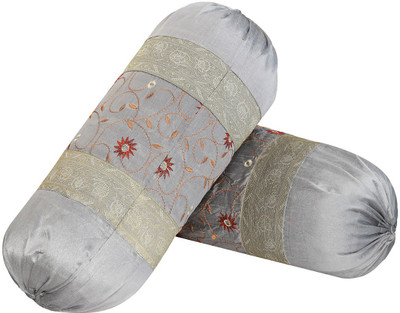 

Rajrang Floral Bolsters Cover(Pack of 2, 41 cm*81 cm, Grey, Orange)
