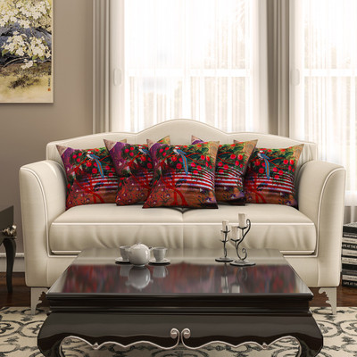 

SEJ by Nisha Gupta Abstract Cushions Cover(Pack of 5, 40.64 cm*40.64 cm, Red)