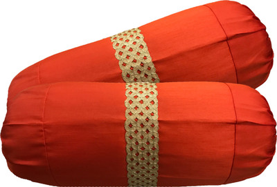 

HOME SHINE Geometric Bolsters Cover(Pack of 2, 77.5 cm*40 cm, Orange, Beige), Beige;orange
