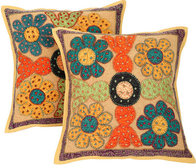 

Rajrang Floral Cushions Cover(Pack of 2, 41 cm*41 cm, Brown)