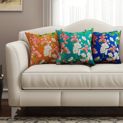 

SEJ by Nisha Gupta Floral Cushions Cover(Pack of 3, 40.64 cm*40.64 cm, Multicolor)