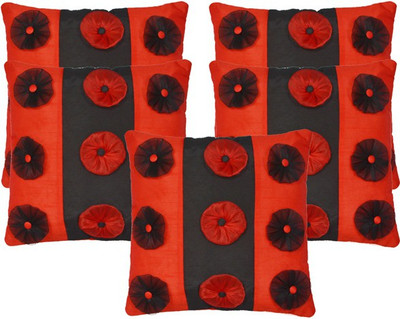 

Shine Villa Floral Cushions Cover(Pack of 5, 40 cm*40 cm, Red, Black), Black;red