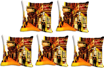 

IndiWeaves Printed Cushions Cover(Pack of 5, 40 cm*40 cm, Orange, Blue), Blue;orange