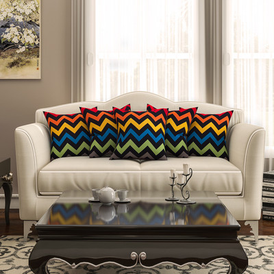 

SEJ by Nisha Gupta Geometric Cushions Cover(Pack of 5, 40.64 cm*40.64 cm, Black)