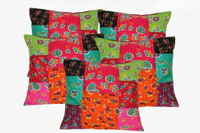 Dekor World Floral Cushions Cover(Pack of 5, 40.6 cm*40.6 cm, Multicolor)