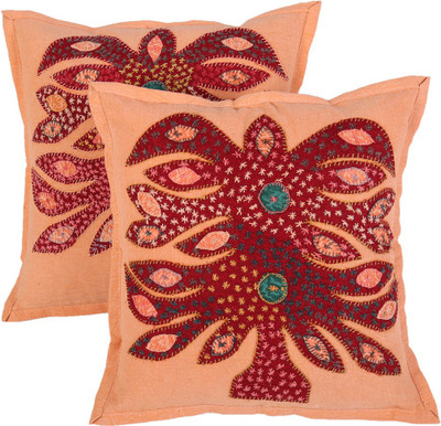 

Rajrang Floral Cushions Cover(Pack of 2, 41 cm*41 cm, Peach)