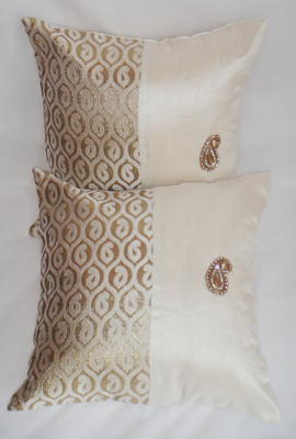 

ASC Embroidered Cushions Cover(Pack of 2, 40.64 cm*40.64 cm, White, Gold), Gold;white