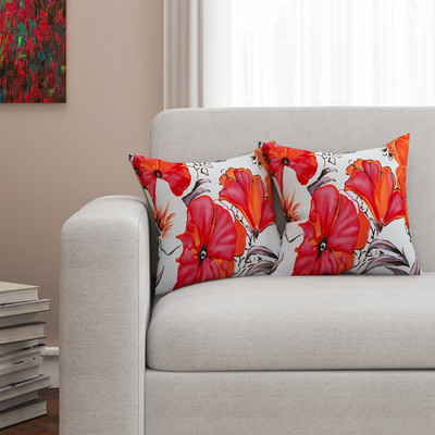 

SEJ by Nisha Gupta Floral Cushions Cover(Pack of 2, 40.64 cm*40.64 cm, Red)