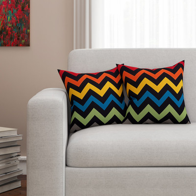 

SEJ by Nisha Gupta Geometric Cushions Cover(Pack of 2, 40.64 cm*40.64 cm, Black)