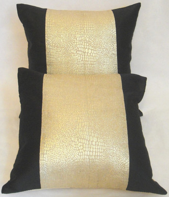 

ASC Plain Cushions Cover(Pack of 2, 40.64 cm*40.64 cm, Gold, Black), Black;gold