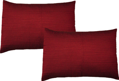 

HOME SHINE Striped Pillows Cover(Pack of 2, 45 cm*70 cm, Maroon)