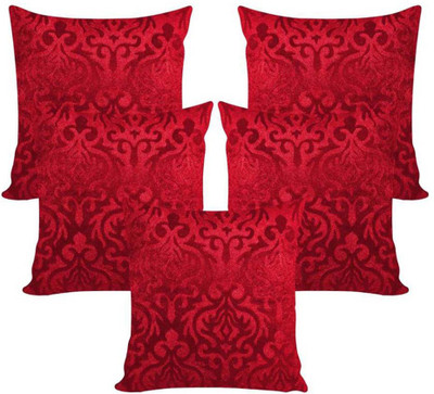 DECOR INDIA Damask Cushions Cover(Pack of 5, 40 cm*40 cm, Maroon)