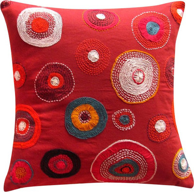 

Aamori Embroidered Cushions Cover(Pack of 2, 40 cm, Red)