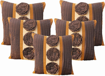 Dekor World Floral Cushions Cover(Pack of 5, 30 cm*30 cm, Brown)